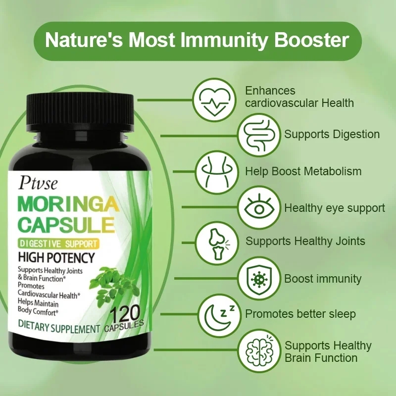 Moringa Oleifera 1000 mg Capsules Extra Potency 50:1 Extract Energizing Antioxidant, 60/120 Vegetarian Capsules