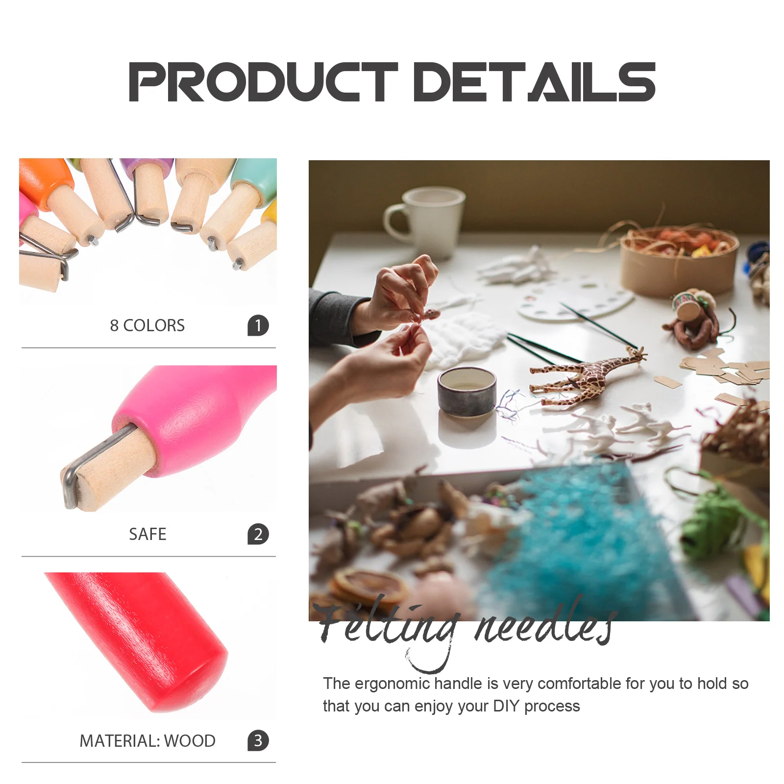 

8Pcs Felting Needle Set Ergonomic Wooden Handle DIY Wool Felting Tools for Embroidery Punch Craft Supplies Stitch Punch