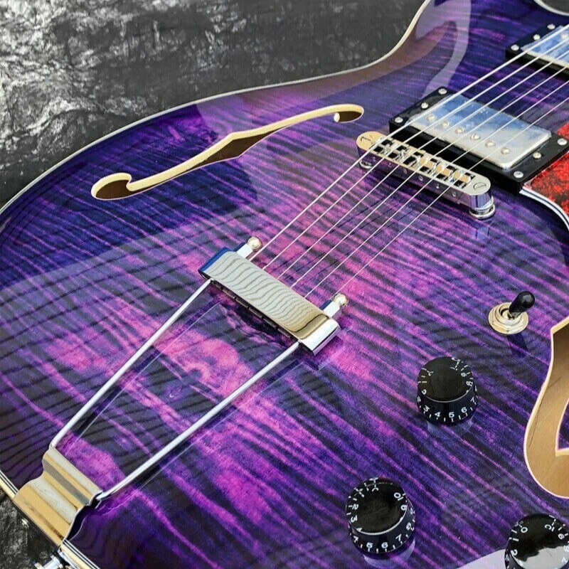 

Новая модель 2026 года: Гитара Grote Purple Burst Maple Semi Hollow Archtop, изготовленная на заказ на фабрике