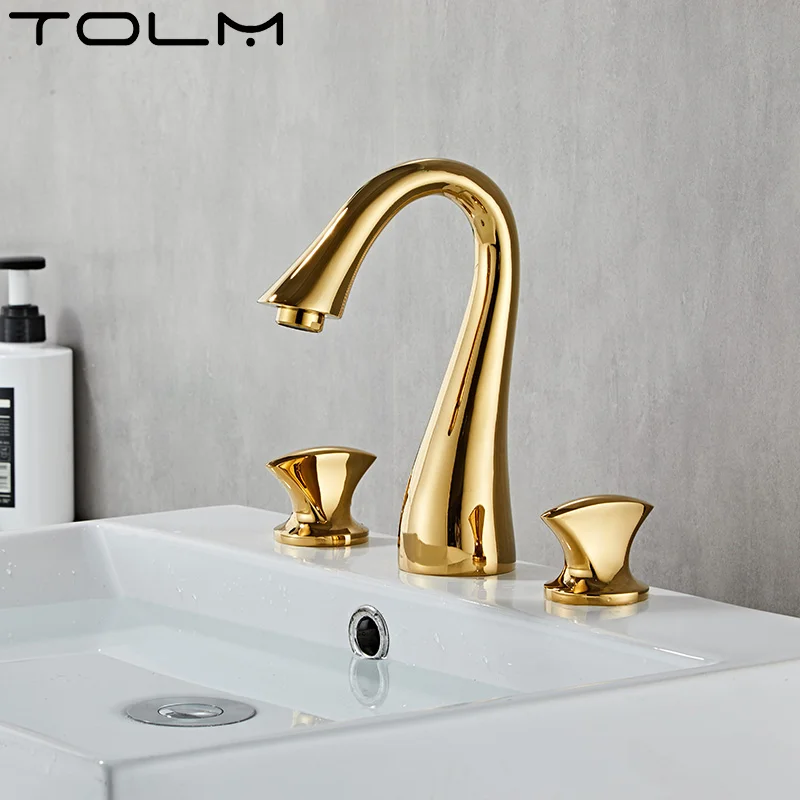 

TOLM Bathroom Sink Faucet Washbasin Faucet Water Dispenser Basin Faucets Bathroom Mixer Tap Tapware Tapple Golden Faucet