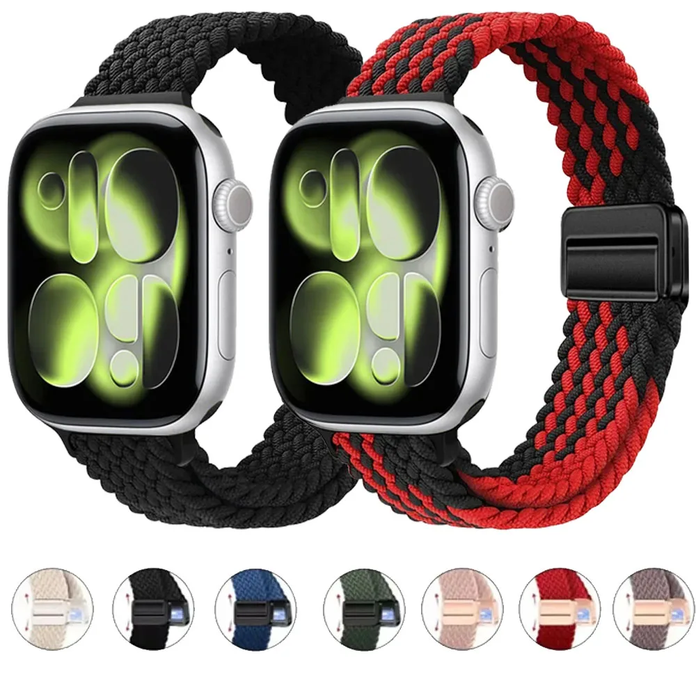 Magnetic Buckle Nylon Strap for Apple Watch Ultra 3/2 49mm 11 10 46mm 42mm Braided Band IWatch 9 8 7 41/45mm 6 5 SE3 Accessories