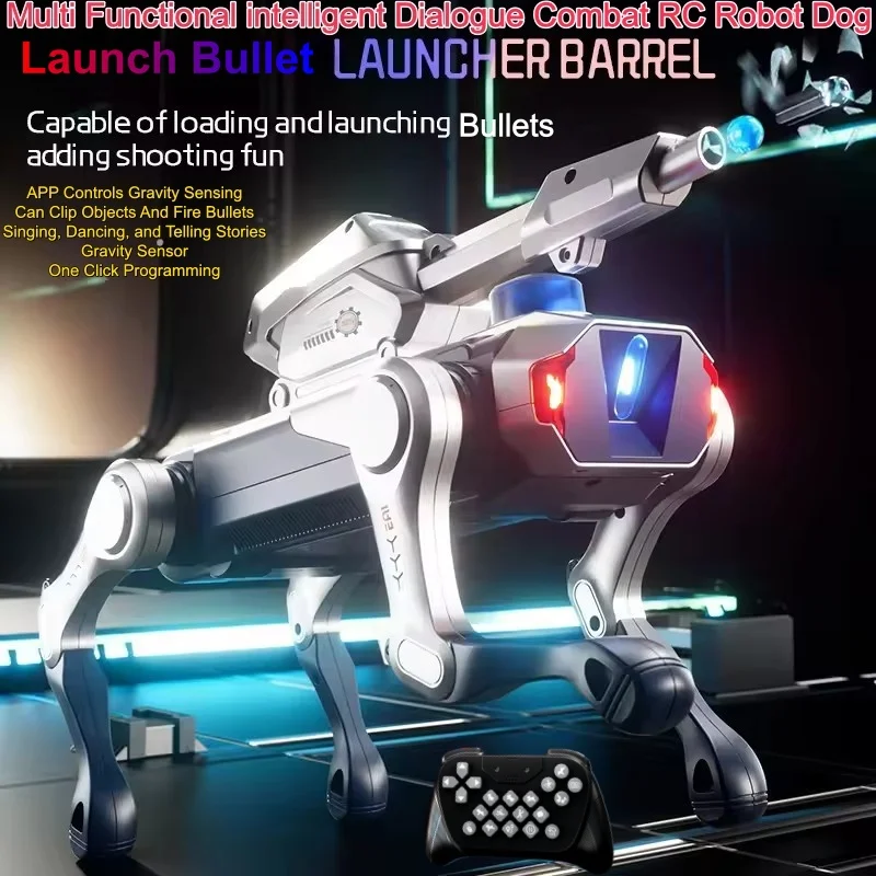

Радиоуправляемая собака-робот 2.4G Lanuch Bullet Stunt с дистанционным управлением через приложение, умным сенсорным управлением, функцией подбора предметов, демонстрационная модель, игрушка-собака для ходьбы