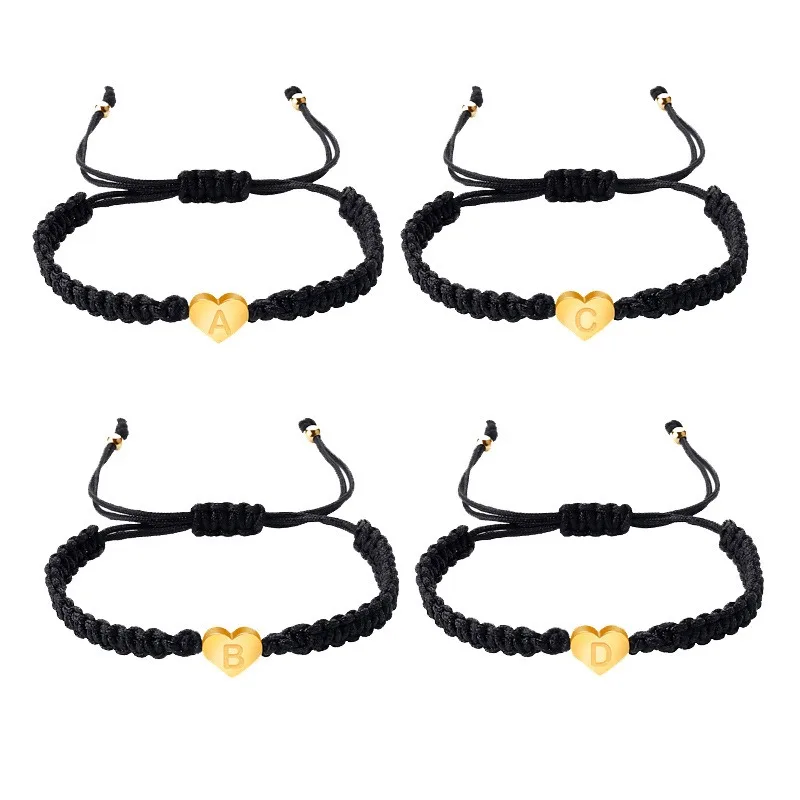 Hot Selling Adjustable Braided Rope Capital Letters Love Hand Woven 26 A-Z Initial Bracelet for Women