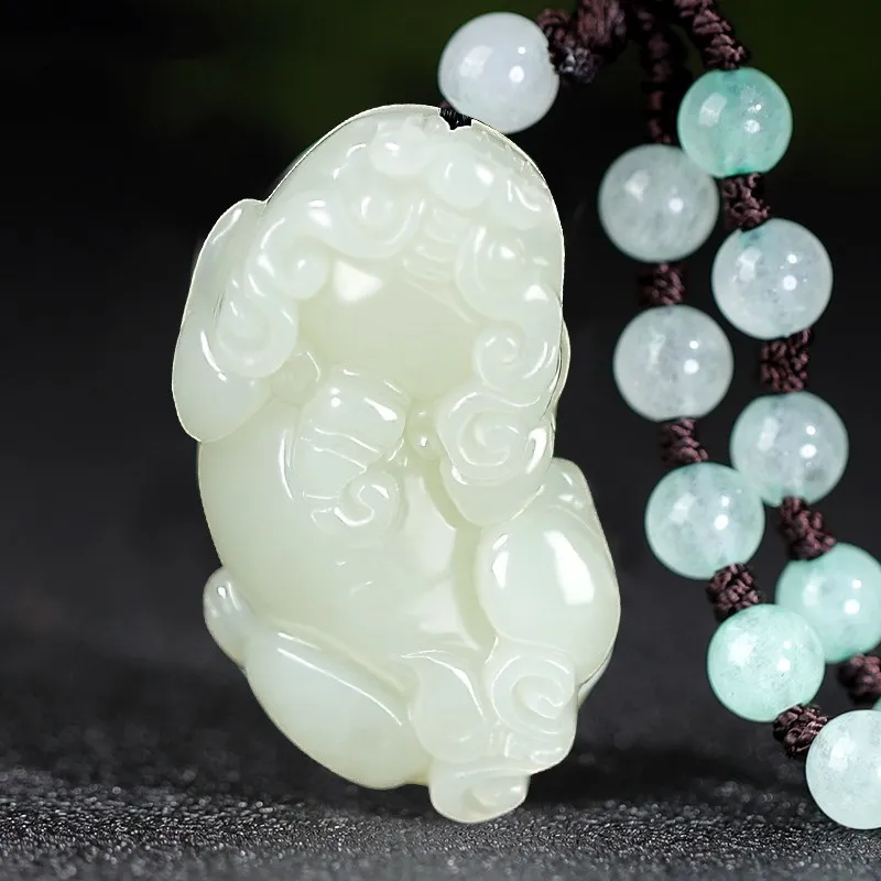 

Hetian Jade One Step to Heaven Money Pixiu Pendant Natural White Jade Unisex Necklace Jade Pendant Pi Chu Wholesale
