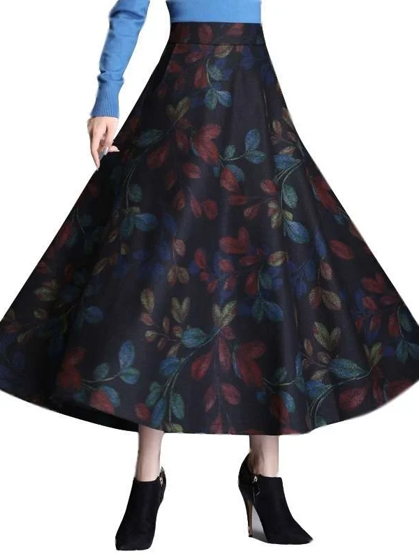 

Woolen Plaid A-Line Skirt Large Swing Long Fem Spring Ciwalk Cleanfit mid Waist PVC Fabric Batwing Sle f Skirt