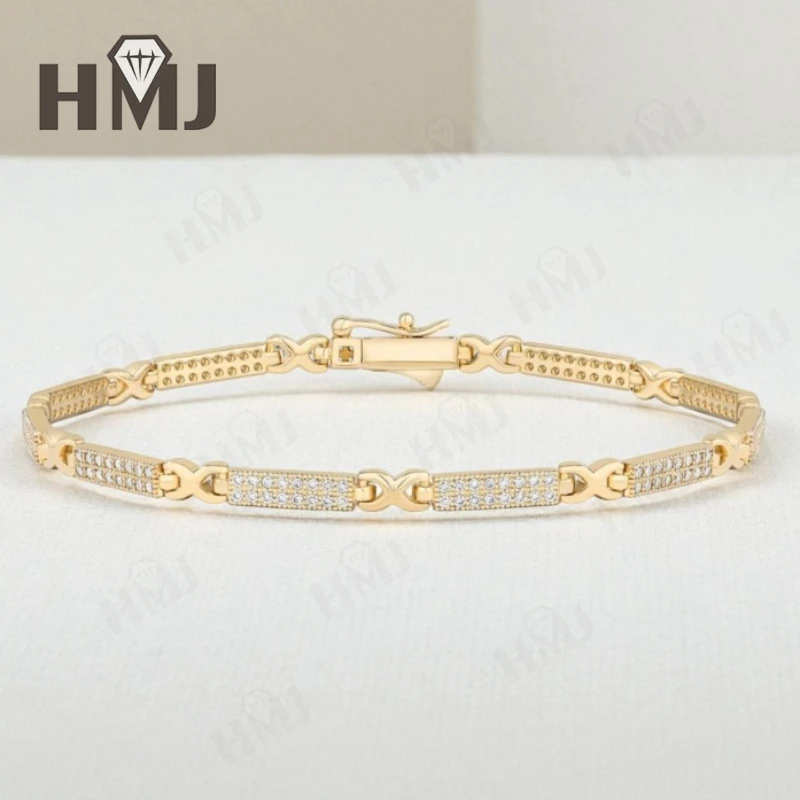 

Tennis Bracelet with 1mm D White Round Moissanite doubles 925 Silver Plated White Yellow Gold Women's Daily Fishion Jewely Gift