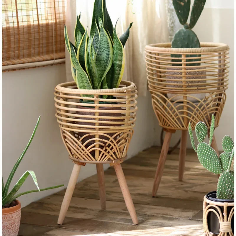 Indonesian Rattan Weaving Stand For Flowers Living Room Plant Shelves Natural Indoor Gardening Balcony Decor Flowerpot Holder