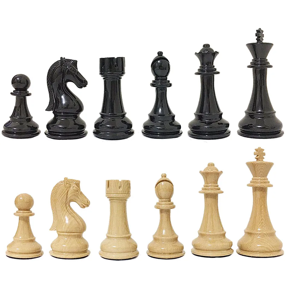 Luxury Plastic Imitation Wooden Chess Pieces Set King Height 109 mm Plating Process and Metal Aggravation Chessman Chess Game