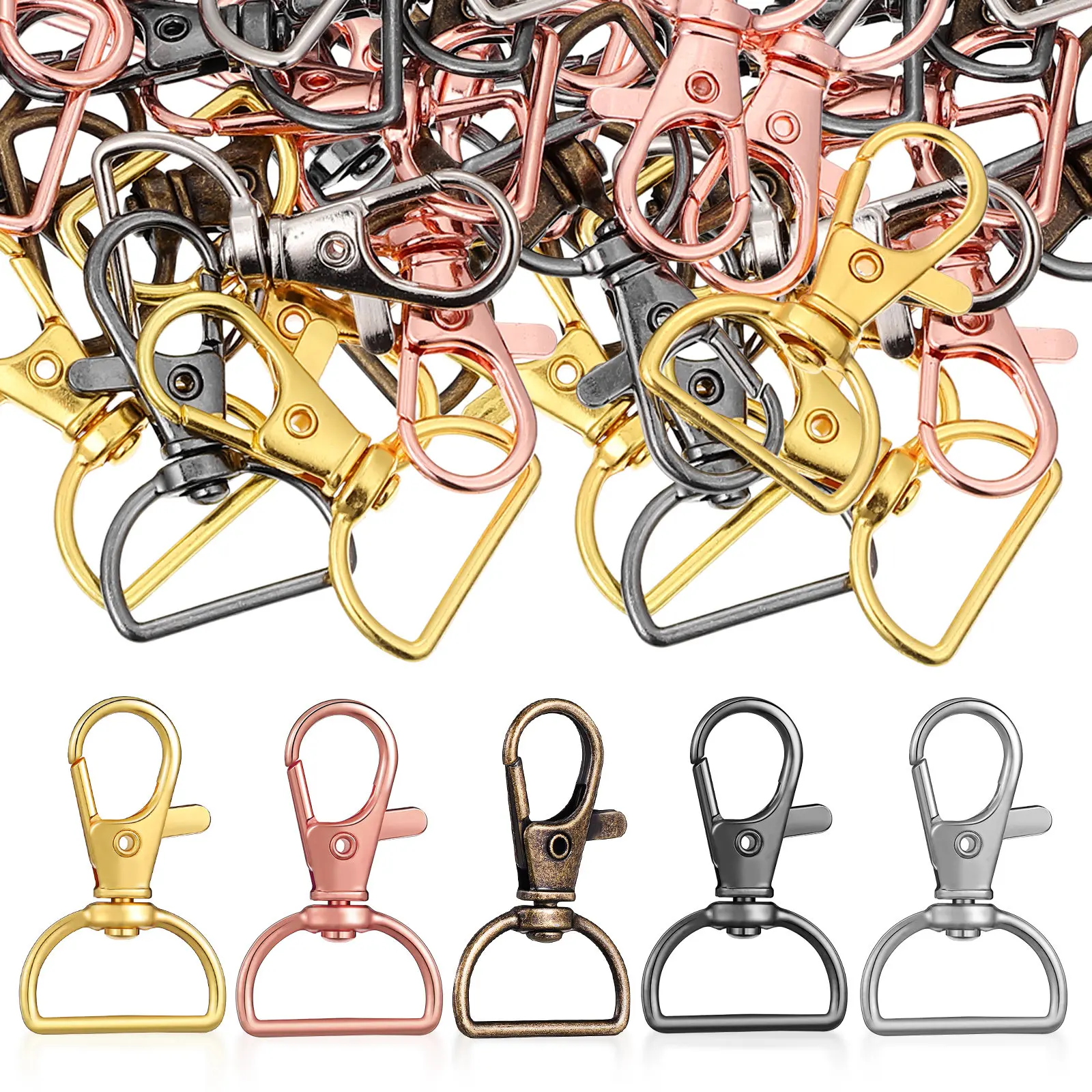 40Pcs Metal Lobster Claw Keychain Clips Swivel D Rings Key Rings Heavy Duty DIY Craft Supplies Set Bulk Accessories
