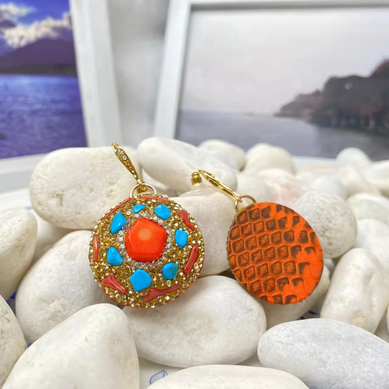 Sea bamboo coral ladies earrings turquoise embellished rhinestones trendy spring and summer clothing with accessories