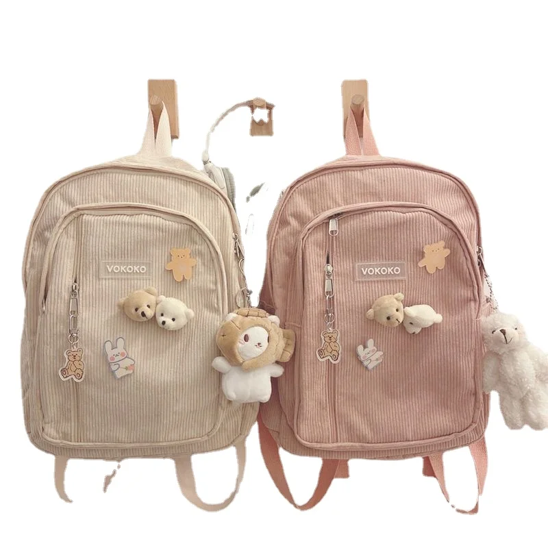 Japanese Autumn and Winter Girl Schoolbag Korean Ins College Wind Corduroy Backpack Girl Backpack