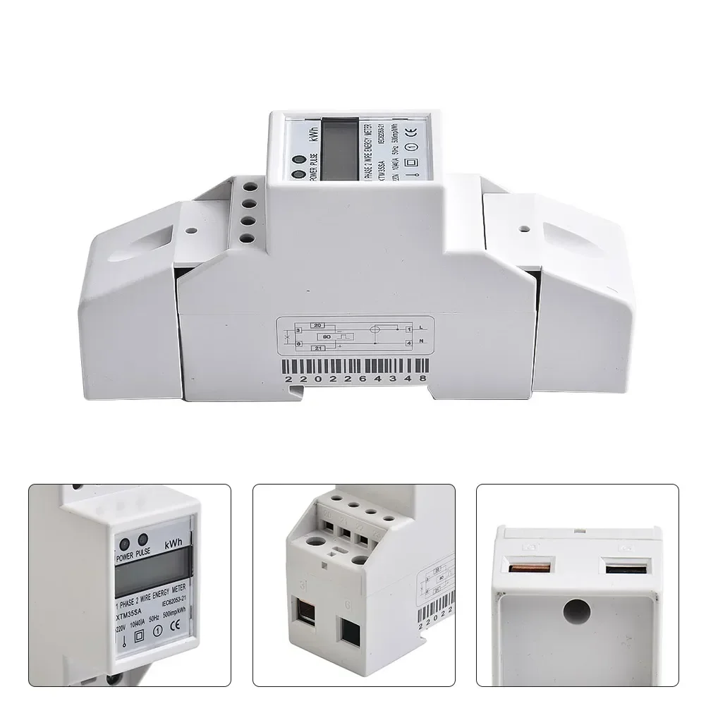 

220V Kwh Single Phase 2Wire Energy Meter DIN-Rail Electric Energy Meter 10-40A Consumption Monitor KWh Meter Wattmeter