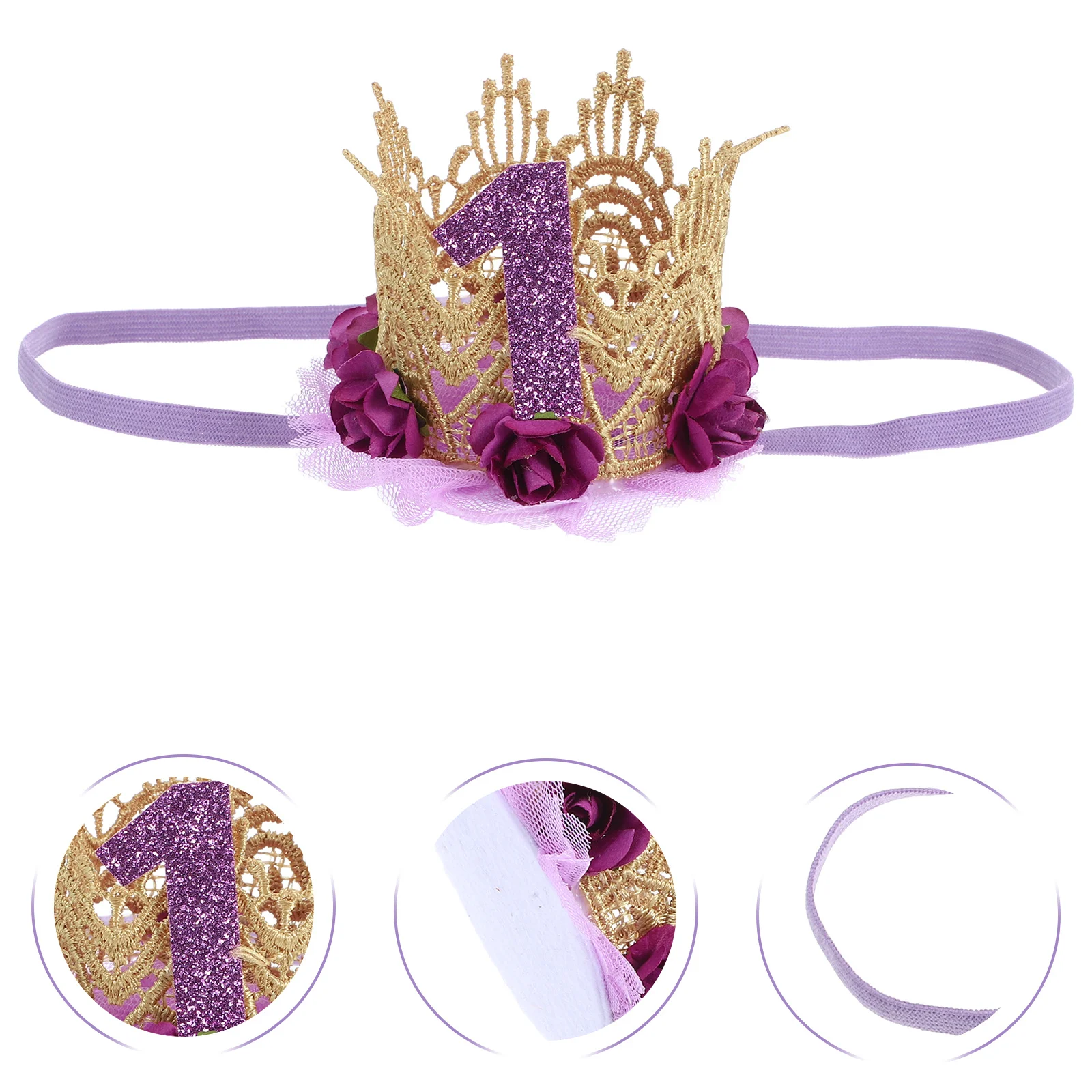 

Baby Girl Crown Lace Rose Flower Mesh Hair Comb Headband For First Birthday Party Kids Hair Accessories Purple
