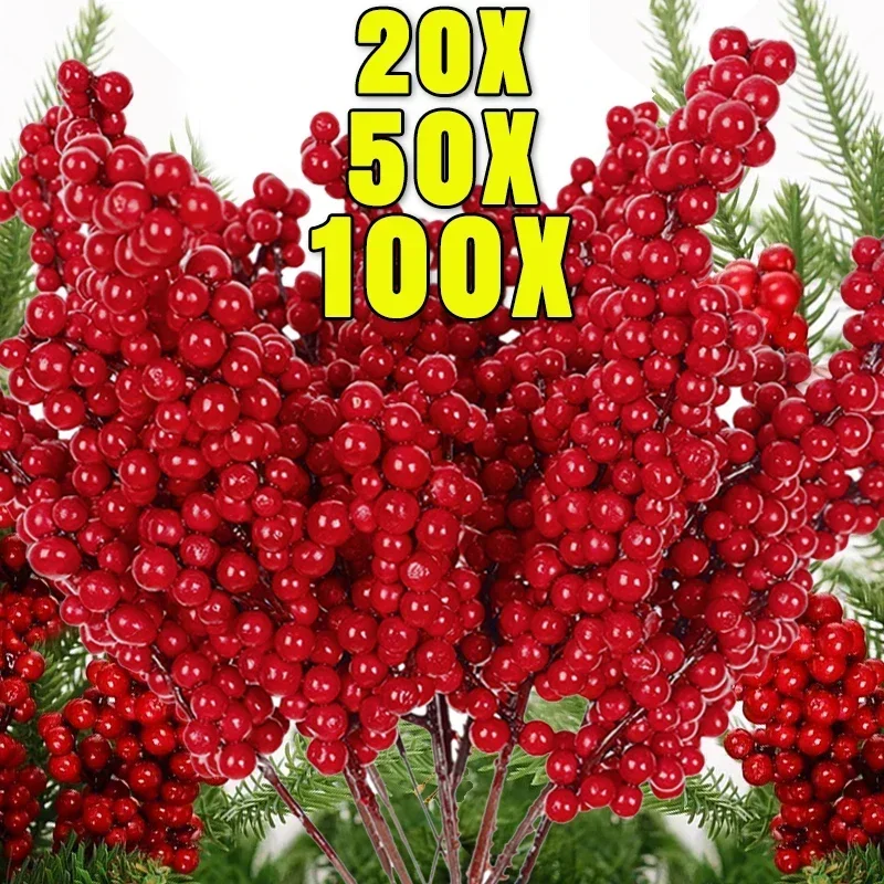 عيد الميلاد التوت الاصطناعي الجذعية الأحمر هولي بيري نبات الزهور وهمية لشجرة عيد الميلاد السنة الجديدة زخرفة حفلة ديكور المنزل الجدول