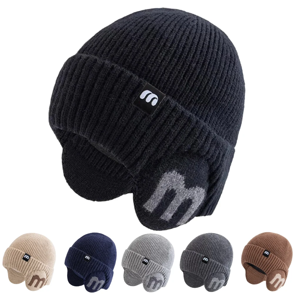 Hot Sale Unisex Winter Hat Fashion M Letter Beanie Hats For Men And Women Warm Ski Knitted Hat Sports Earflap Cap