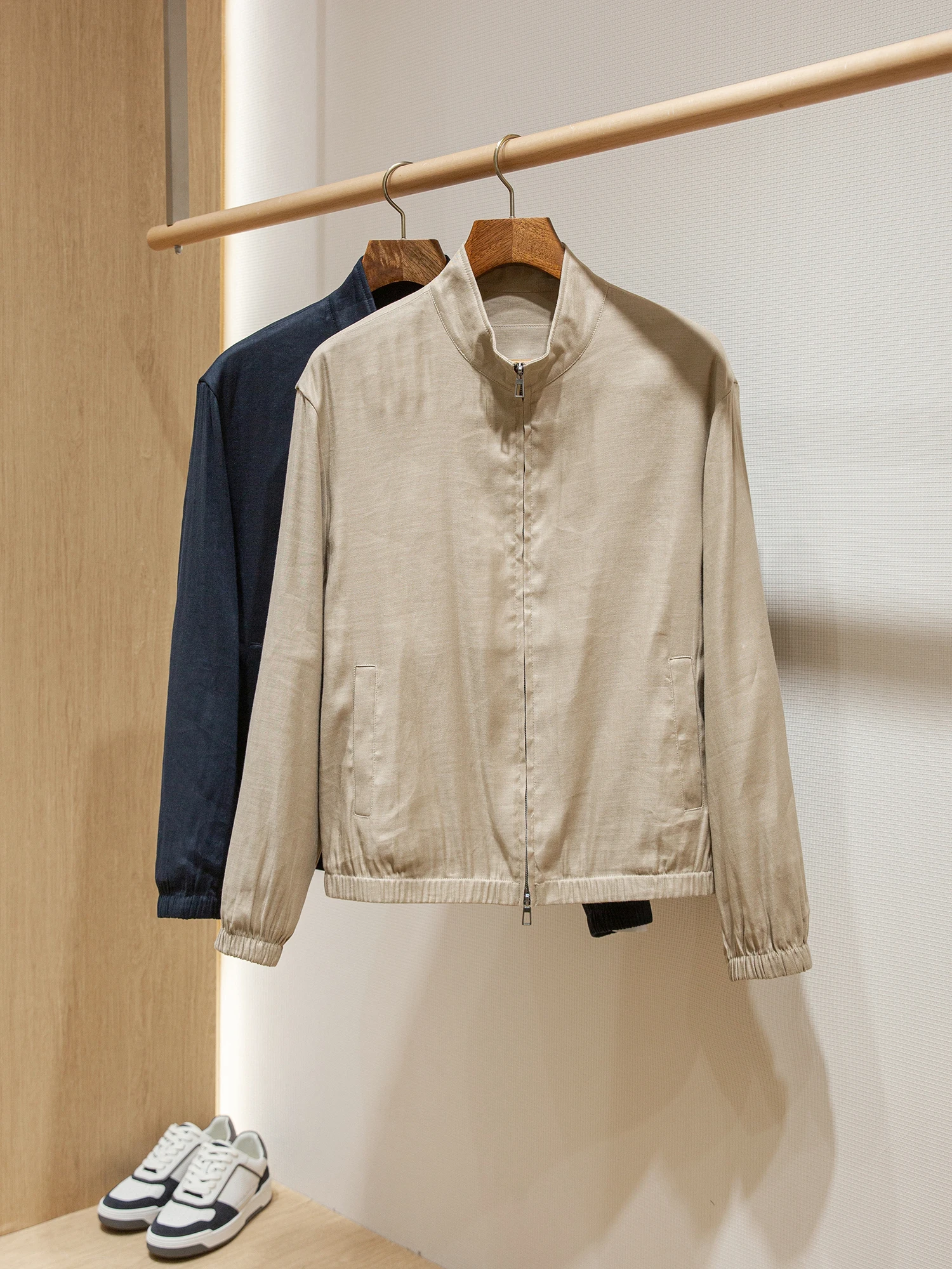 

Casual Thin Stand Collar Jaet Men's Linen Blend Fabric Mixed Faion Urban Sle Spring Outerwear Long Sve Stand Fit