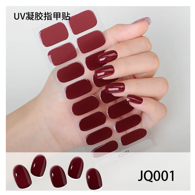 Autocollants pour vernis à ongles semi-durci, enveloppes de gel, presse sur N64.Gel, breloques pour ongles, couverture complète, besoin de lampe UV, 16 bandes