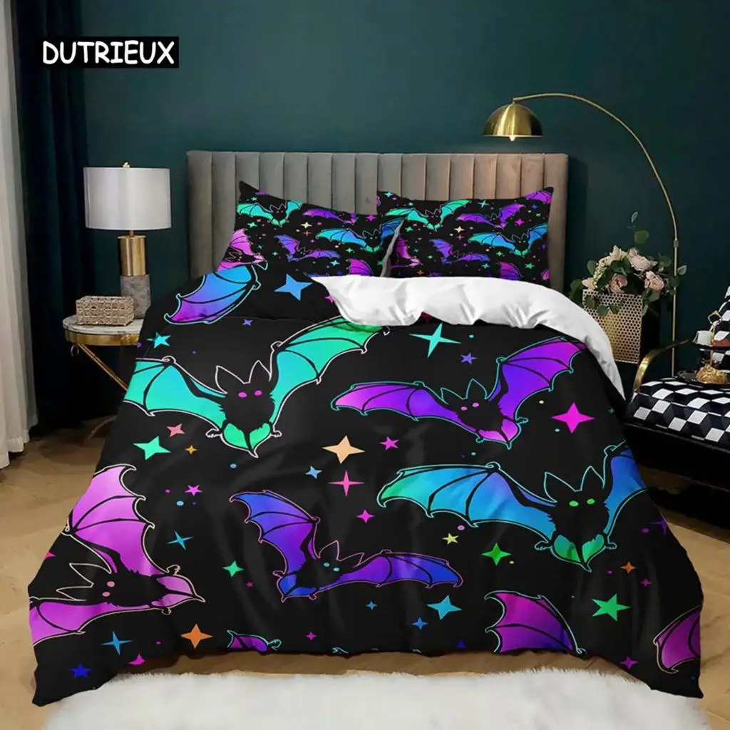 

3D Skull Bedding Set Halloween Bats Duvet Cover Skull Polyester Comforter Cover Set Double King Queen Kids Polyester Quilt Cover