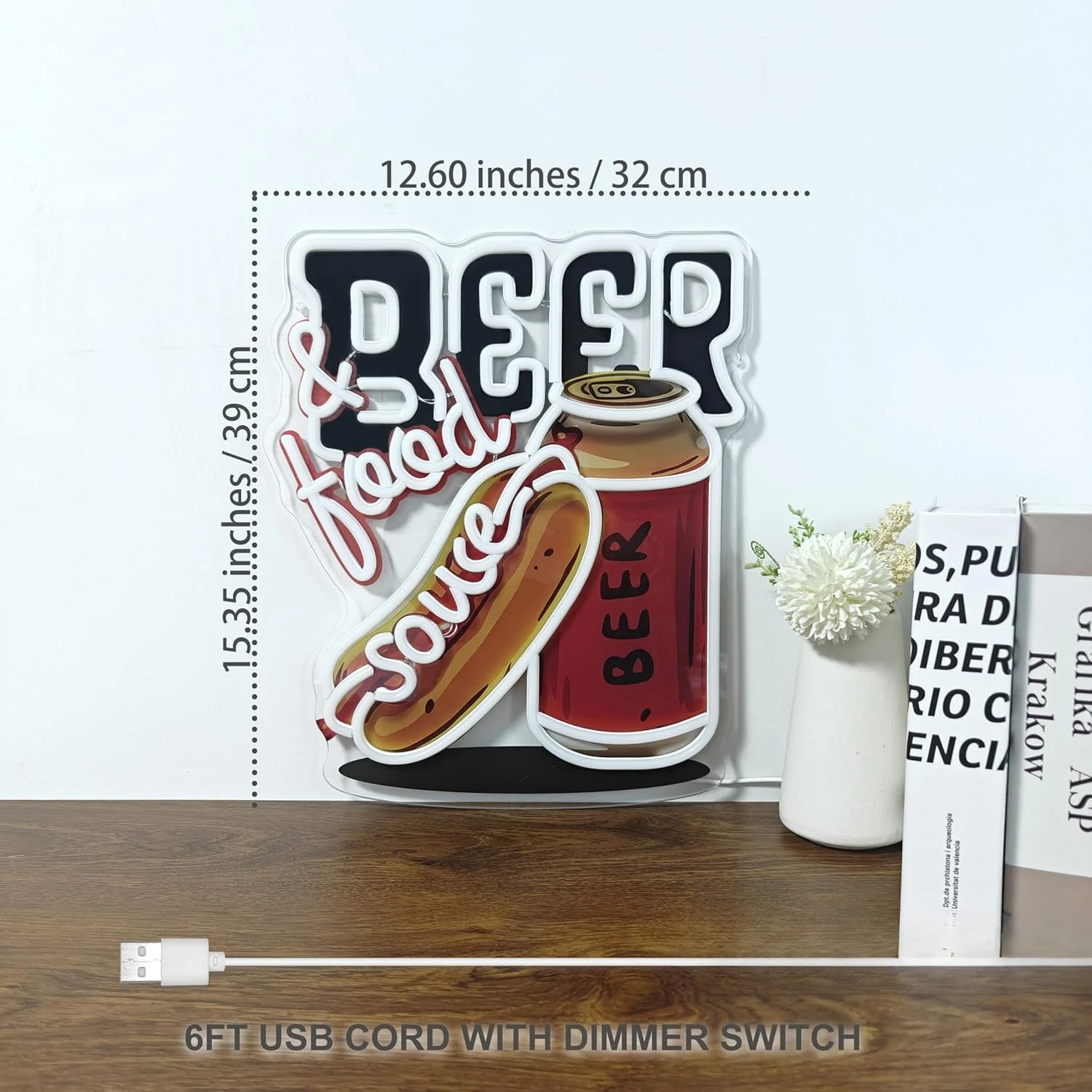 Beer & Food Neon Sign Hot Dog & Beer Art Wall Light USB Powered LED Light for Restaurant Kitchen Store Bar Bedroom Decoration