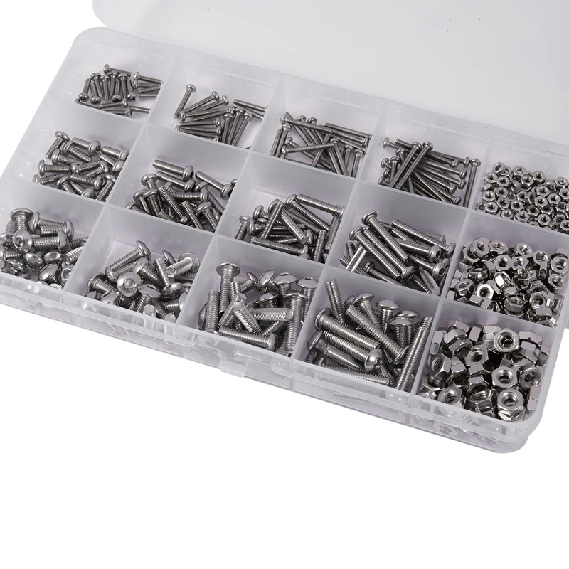 ABRE-480Pcs kepala tombol 12 ukuran sekrup dan mur, M2 M3 M4 baja aneka soket Hex tutup kepala baut sekrup Set bermacam-macam mur