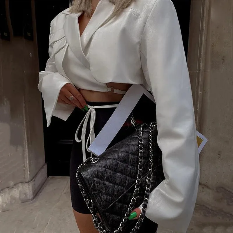 2022 doppel Schicht Verband Dünner Blazer Korean Fashion Frauen Tasche Kurze Jacke Weibliche Outwear Blazer Crop Tops y2k