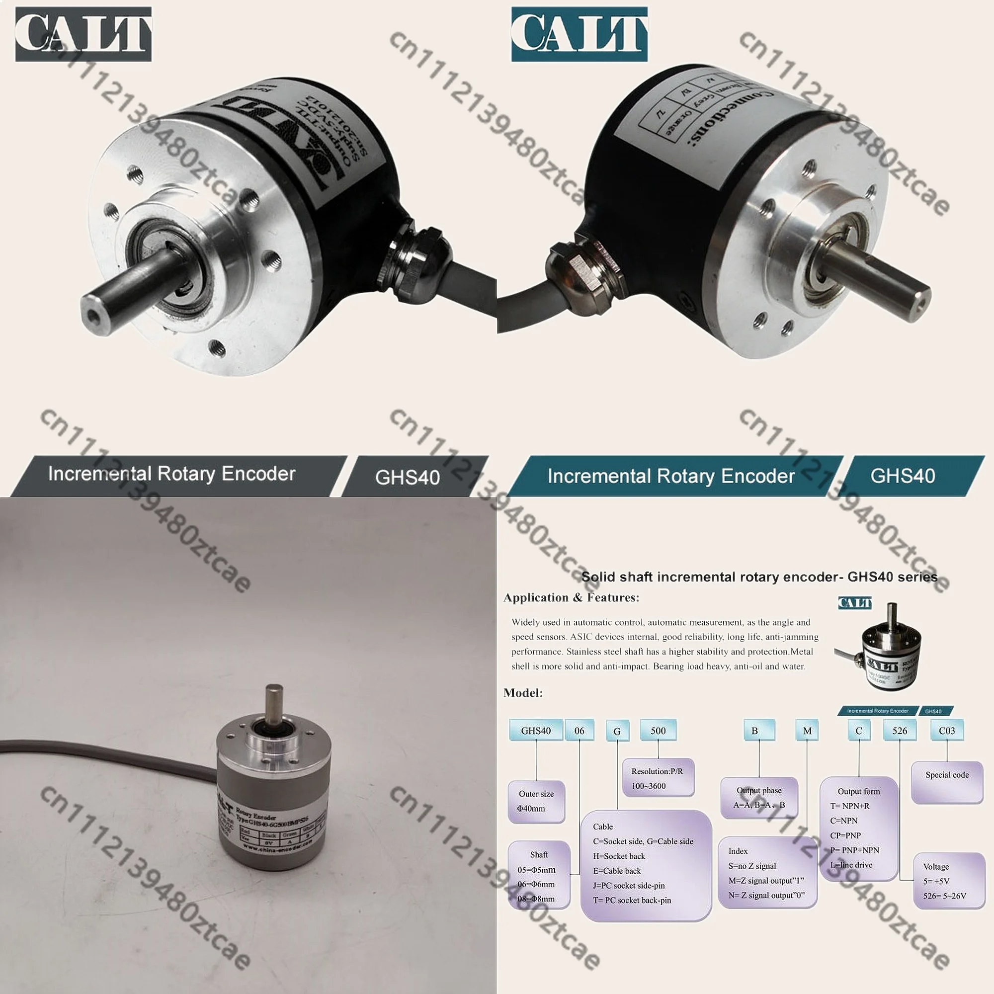 Low cost rotary encoder 100-3600 PPR incremental shaft encoder GHS40 series 5-24V