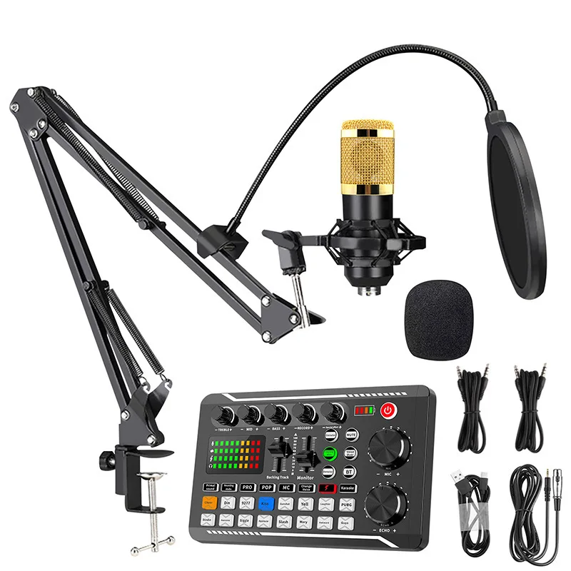 1set Live Streaming Sound Card Boxed Recording Studio With Clear Sound And Multiple Modes Microphone Stand Beautification Voice