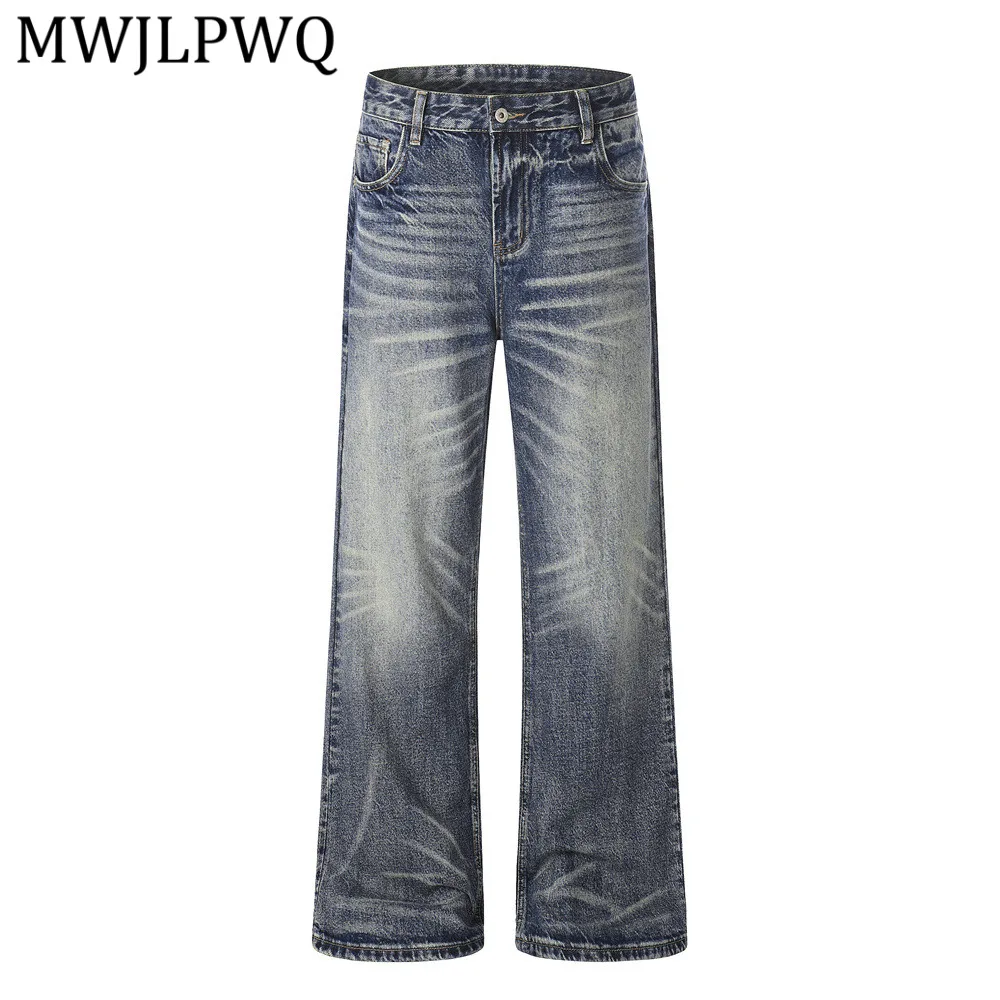 

MWJLPWQ Punk Retro Distressed Jeans For Men Loose Basic Style Gradient Washed Straight Wide-Leg Pants 2026 Spring Autumn 14702