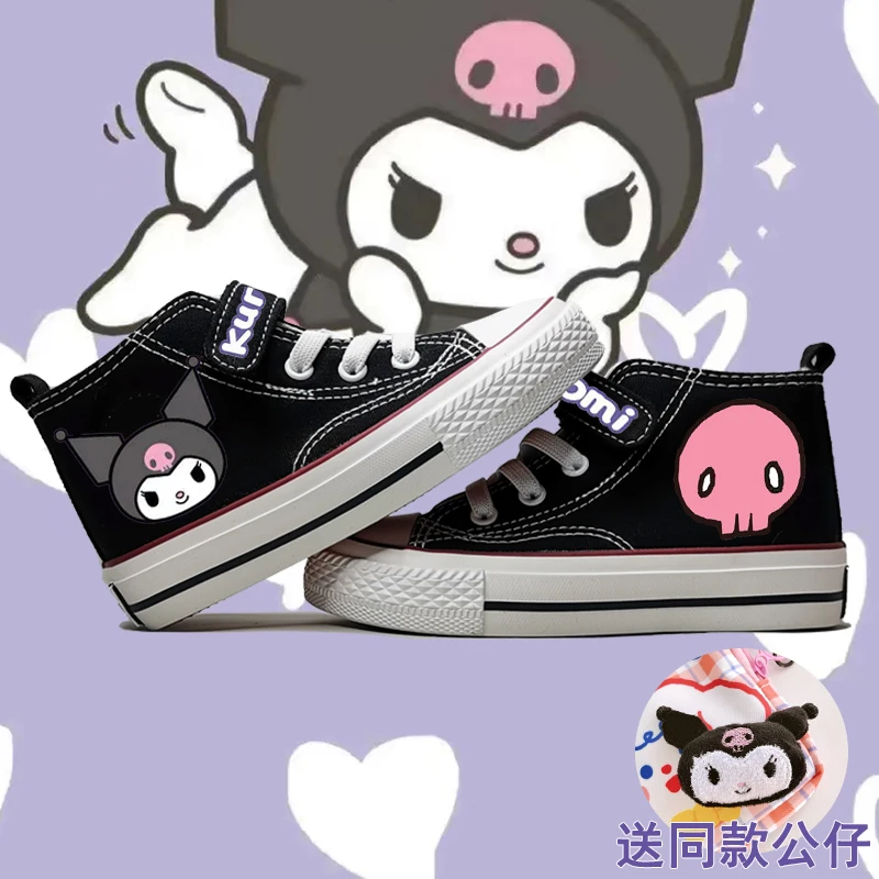 Cartoon Sanrio Kulomie Sneakers High top canvas shoes for women, new student trendy men's shoes, comfortable ins board shoes