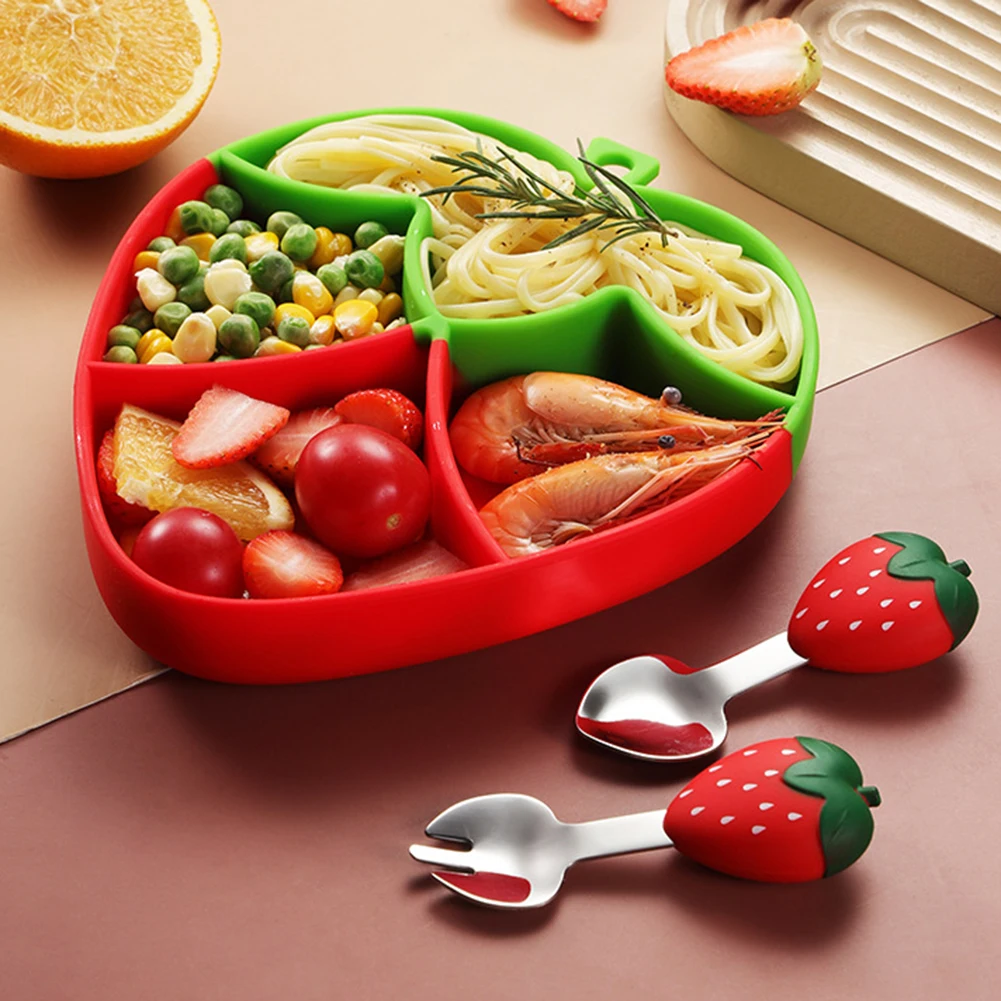 Kits de cubiertos para bebés con dibujos de frutas y verduras, vajilla de entrenamiento para el destete, seguridad y comodidad para bebés y niños
