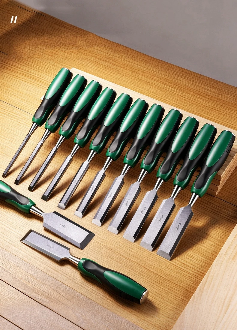 Wood Chisels Sharp Chrome-Vanadium Steel Woodworking Plane Carving Knife Anti-Slip TPR Coated Handle Ergonomic Wood Carving Tool