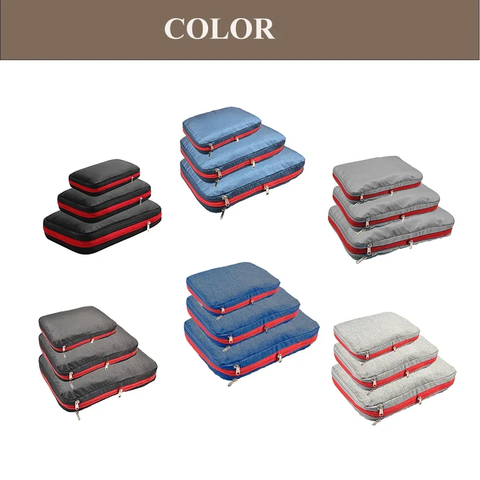 

3PCS Set Cubes Double Layer Travel Compression Packing Portable Pouch Waterproof Nylon Storage Bags for Clothes Shoes Suitcases