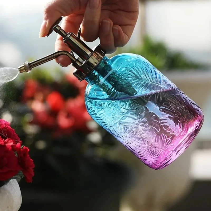 Glass Watering Can Vintage Emboss Sprayer Large Capacity Mist Sprinkling Vessel Household Gardening Plant Care Irrigation Supply