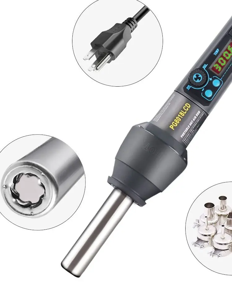 Pistola de aire caliente electrónica ajustable, estación de soldadura IC SMD BGA + 4 boquillas, 220V/UE, 450W, LCD, 8018LCD
