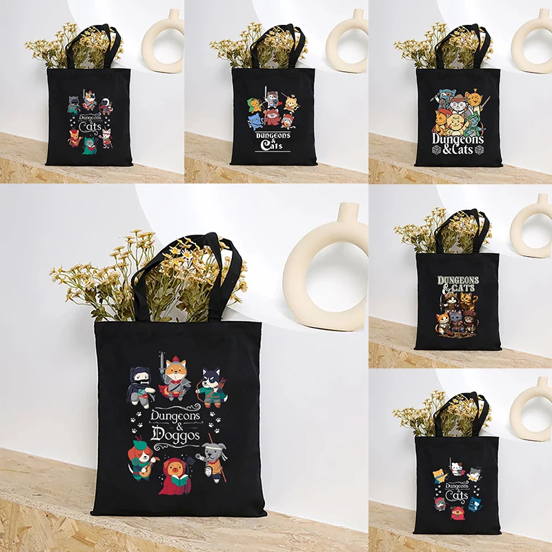 

Dungeons and Cats Canvas Tote Bag D&D Gaming Geek Gift Idea Shopping Bag Fantasy Roleplaying Gamers Gift Dungeons N Dragons