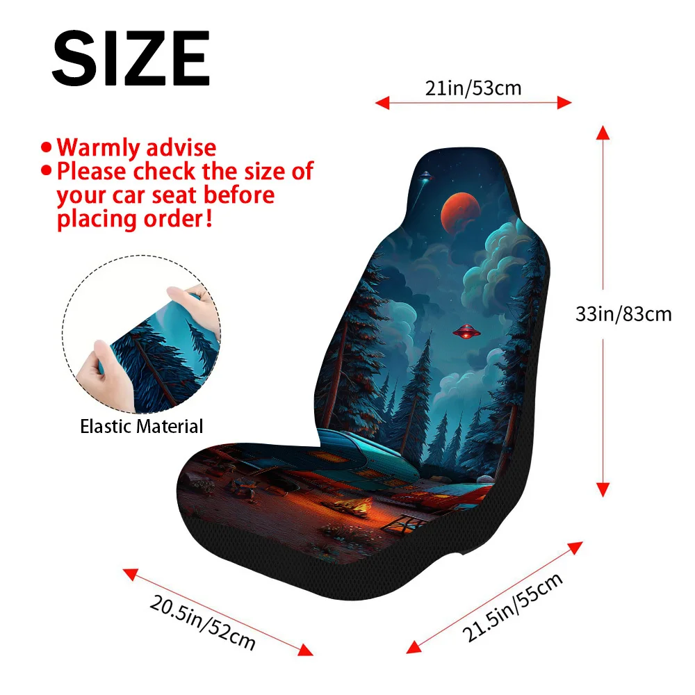 2pcs Retro Campfire Under Alien Sky Print Universal Car Seat Covers | Decorative And Stylish, Easy To Install And Washable, Poly