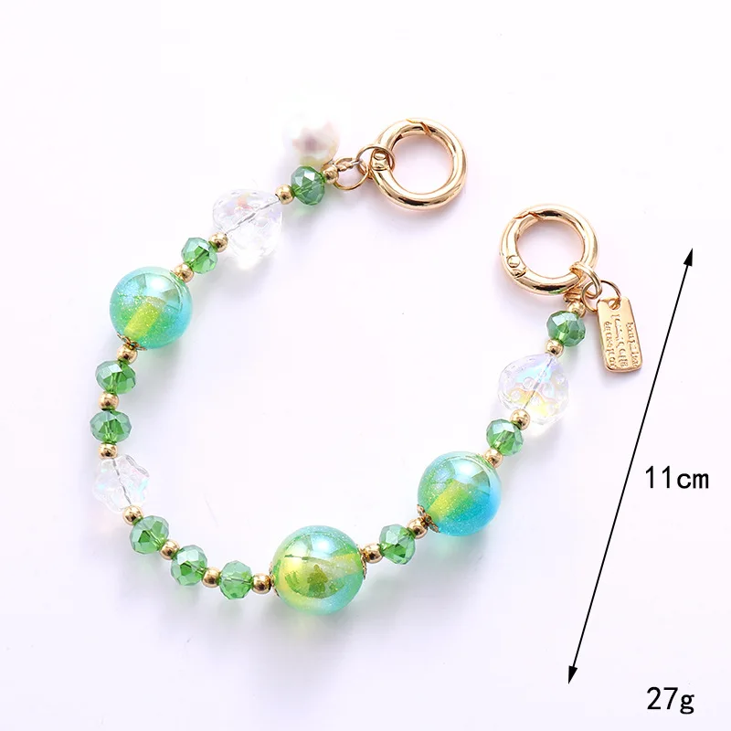 ใหม่ดอกไม้ลูกปัดโทรศัพท์พวงกุญแจจี้สีสัน Mermaid Pearl Handheld CHAIN