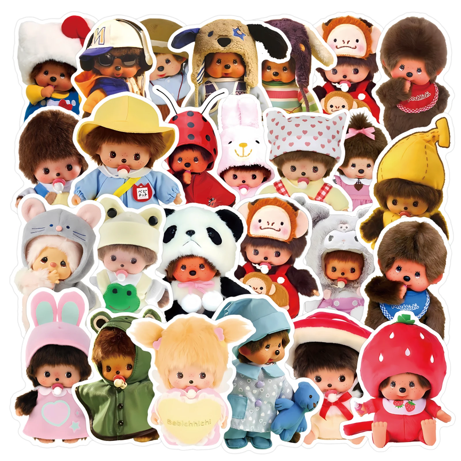 

34pcs Cartoon Anime Cute Kawaii Large Size Monchhichi Children's DIY Waterproof Stickers