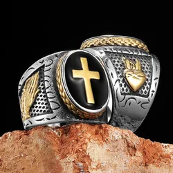 Praying Hands Cross Jesus Heart Men Rings Stainless Steel Punk Cool Stuff Fashion Accessories Jewelry For Women Gift Wholesale