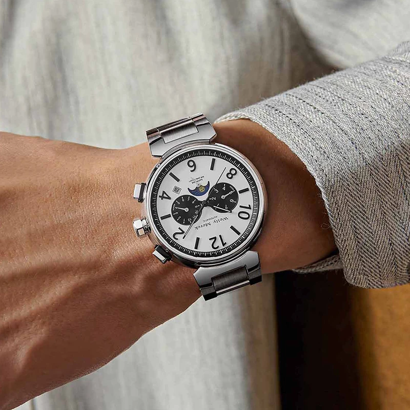 ساعة WM ساعات آلية أوتوماتيكية مقاومة للماء كلاسيكية كاجوال لرجال الأعمال ساعة Welly Merck WM108M