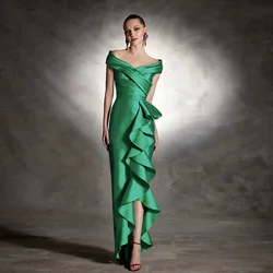 Elegante verde mãe da noiva vestidos com decote em v cetim personalizado vestidos de festa de casamento sereia babados robe de soirée femme