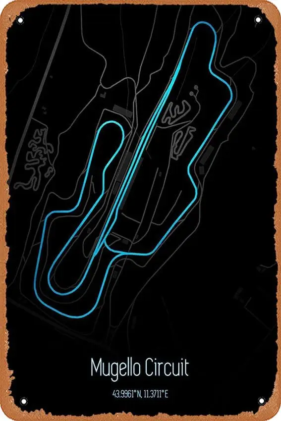 1p,muecddoa Metal Signs - Race Tracks Mugello Circuit Map -  inches Metal Poster.