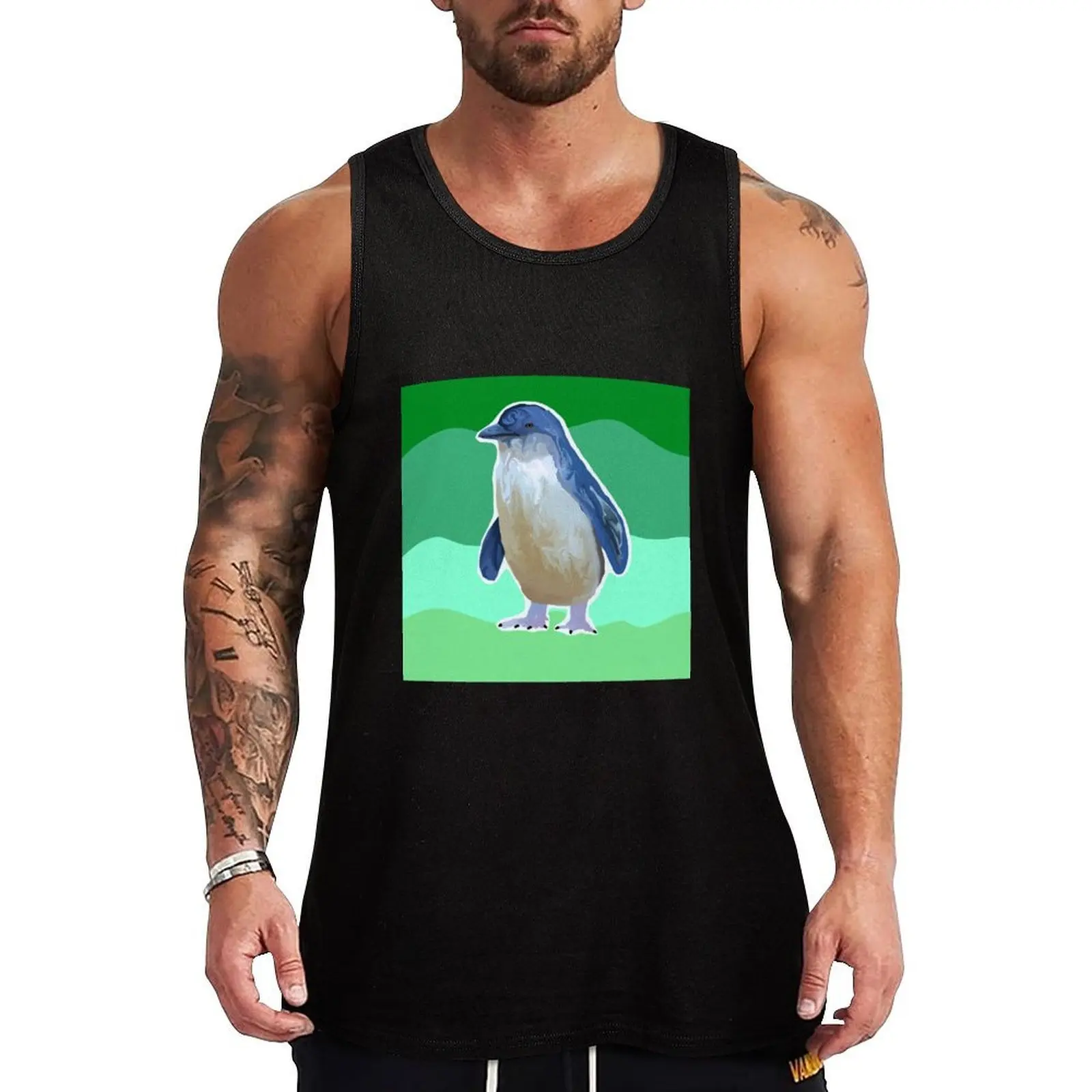 

Little Penguin with Green Palette Background Tank Top Men's clothing running shirt underwear anime t-shirts men clothings