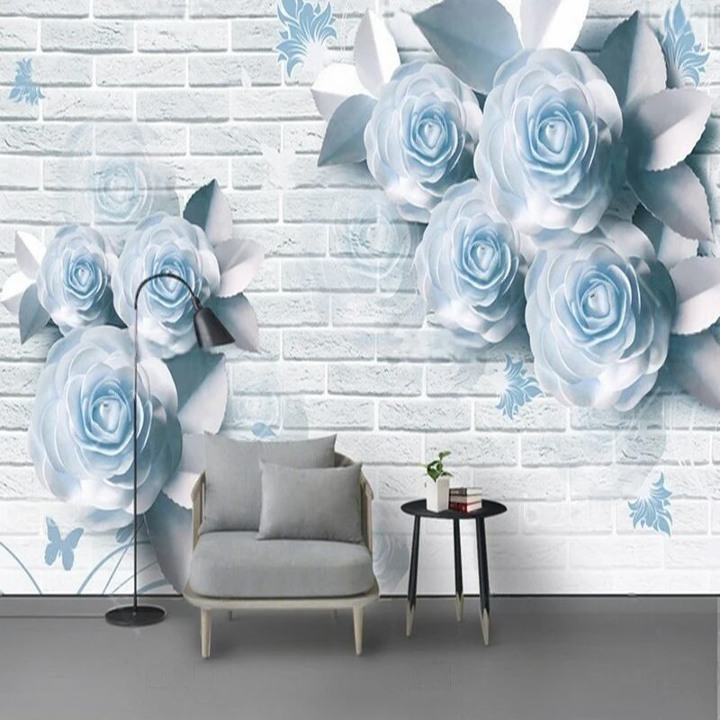 

MU9093 Modern and simple blue floral decorative mural TV background wall PAPER