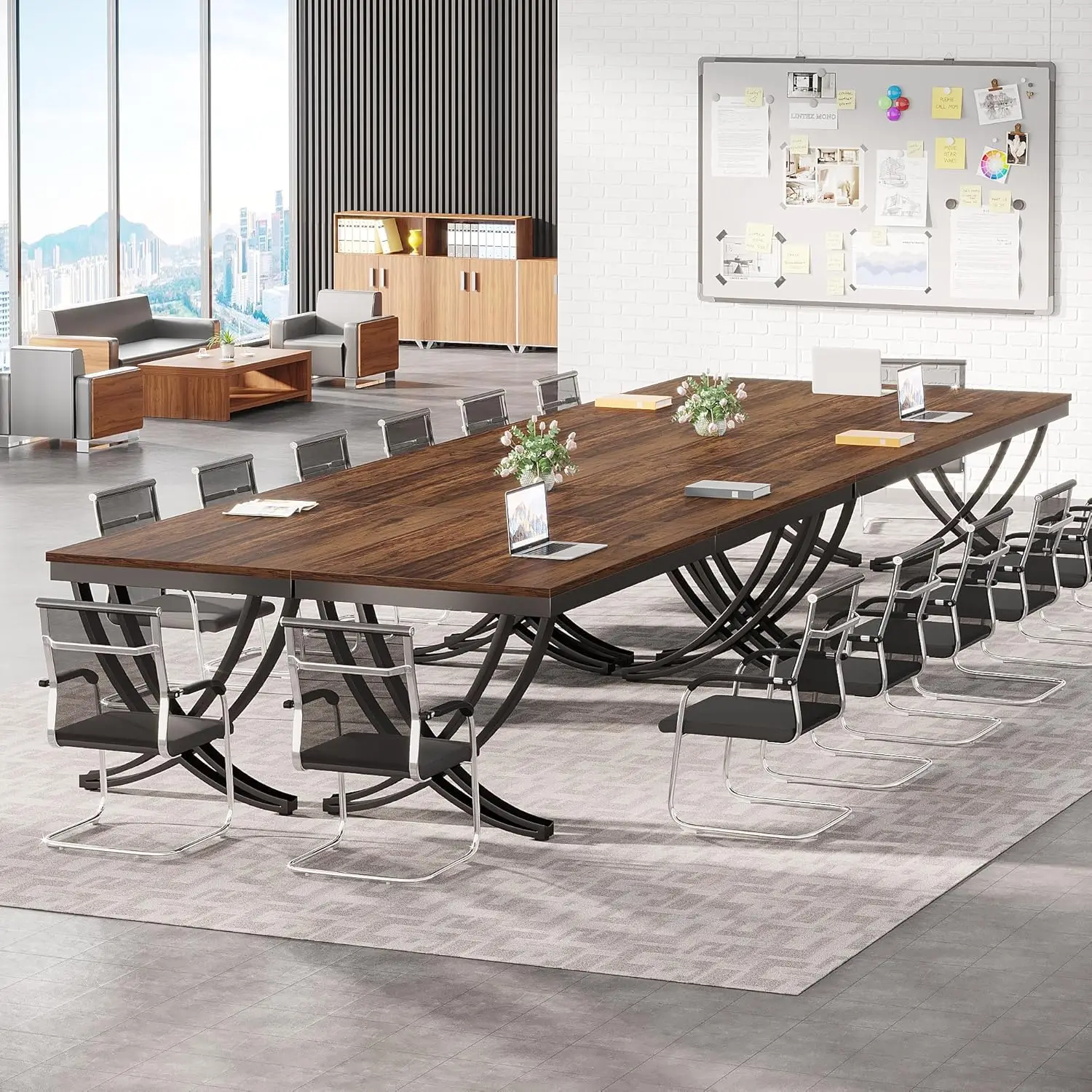 6.5FT Conference Table for 6-8 People, 78 inch Long Rectangular Seminar Table with Strong Metal Frame, Business Furniture