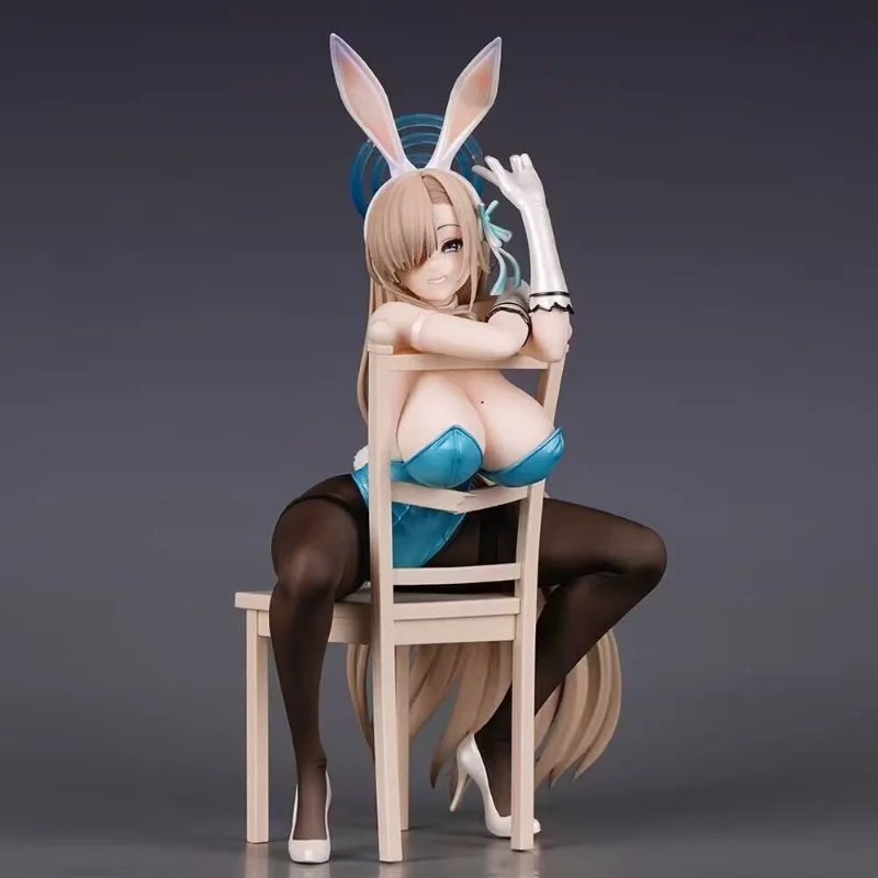 In Stock Blonde Long Hair Bunny Girl Decor Ornament Cyan Bunny Outfit Black Stockings Wooden Chair Base Desktop Collectible Gift