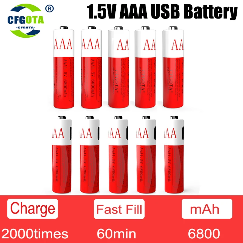 Batterie aste USB haute capacité, souris télécommandée, petit ventilateur, batterie jouet électrique, câble, 1.5V AAA, 6800mAh, Eddie ion