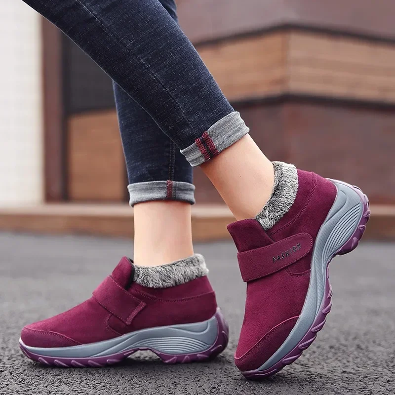 Winter Boots Women Warm Plush Ankle Boots Non-slip Platform Woman Sneakers Hook & Loop Casual Cotton Shoes for Women Botte Femme