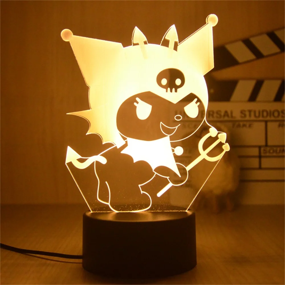 Kuromi-Figuras Anime 3D Night Light para Crianças, Lâmpada, Luz Noturna, Kawaii, Desenhos Animados, Lâmpada para Crianças, Presentes de Aniversário, Decoração do Quarto, Quente