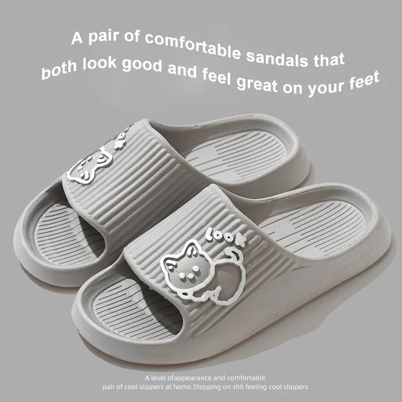 Zapatillas de baño con plataforma para mujer, chanclas antideslizantes para el hogar, zapatos de playa con Gato de dibujos animados, sandalias, toboganes para interiores y exteriores